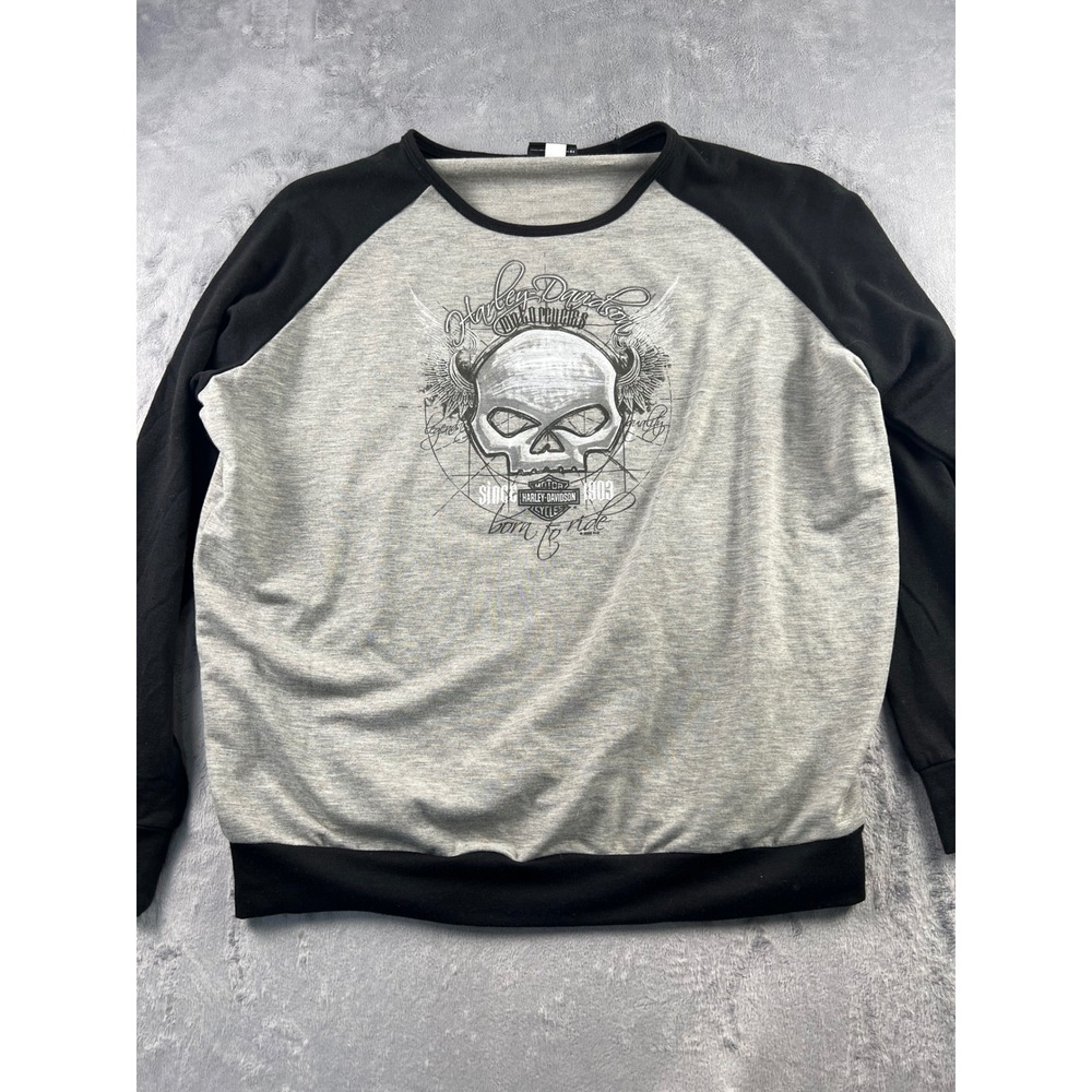 Harley-Davidson Skull Raglan Sweatshirt Gray Black Laidlaw's Baldwin Park Large